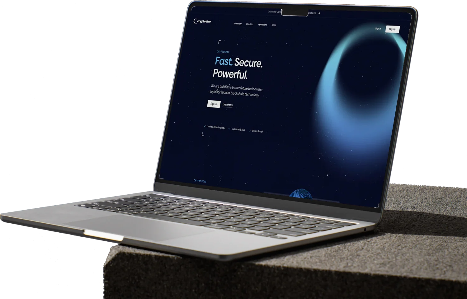 CryptoStar website shown on a laptop