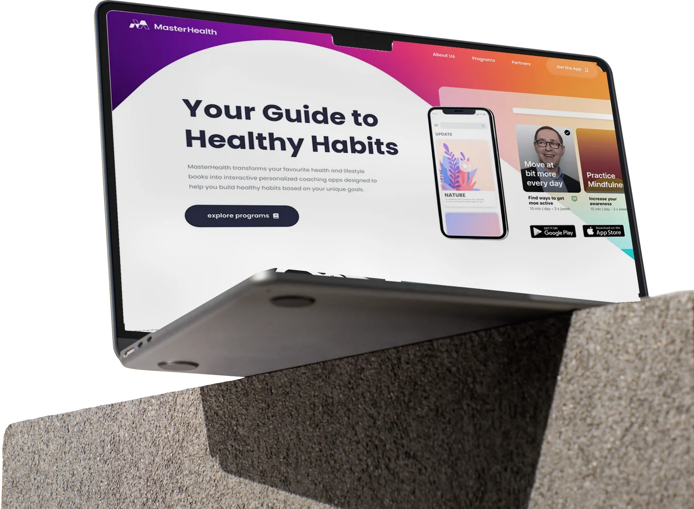Masterhealth website shown on a laptop