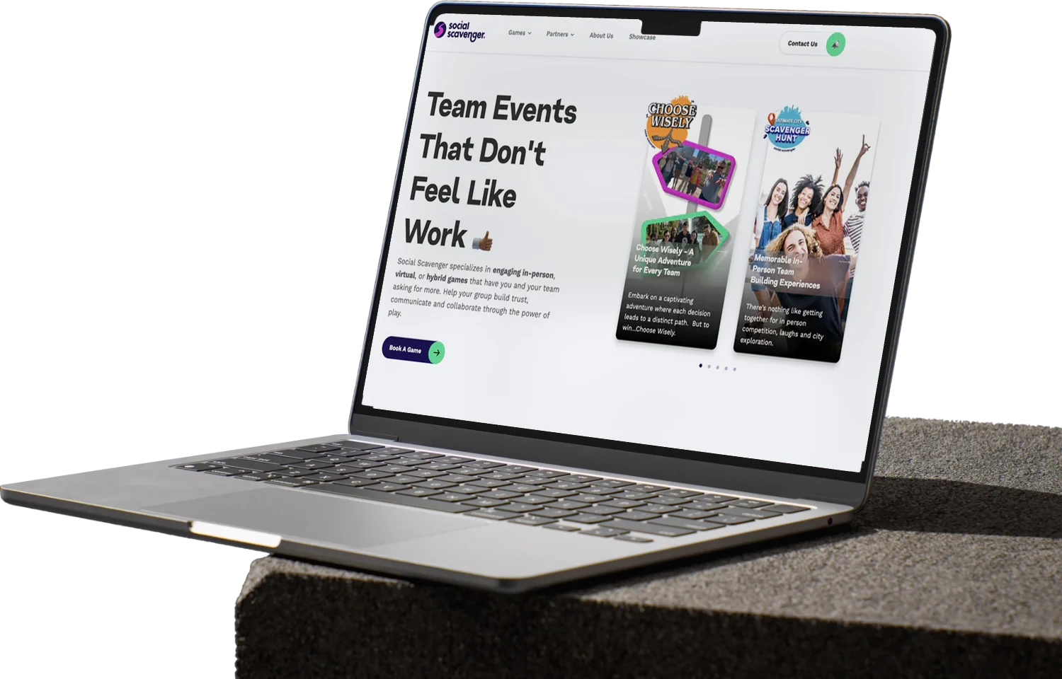 Social Scavenger website shown on a laptop