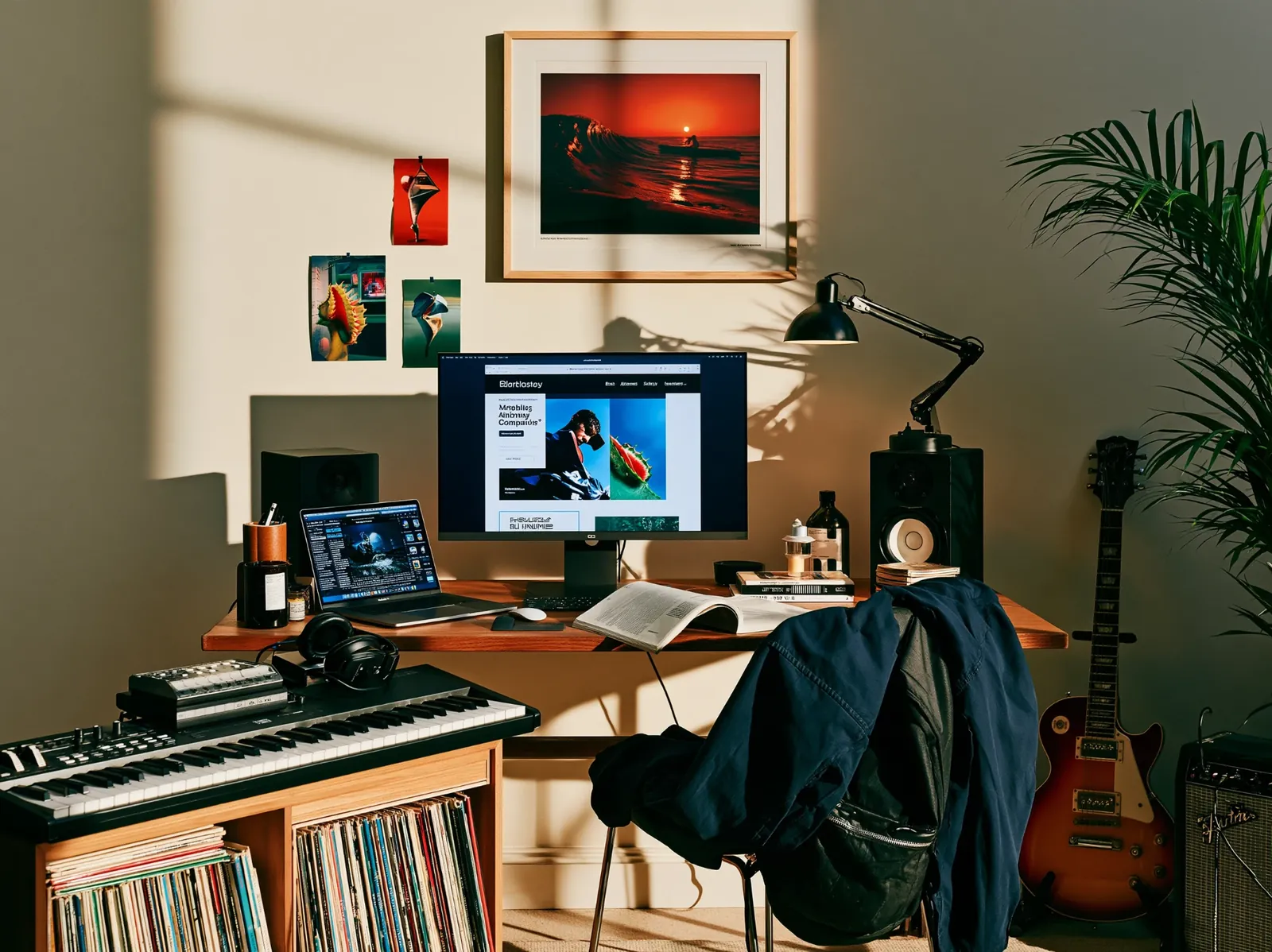 Desk with a monitor showing a website design in progress, part of Aully's website design service